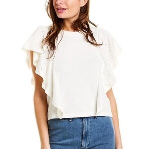 Madewell Texture & Thread Holepunch Flutter Top Ivory White Eyelet Shirt L Large